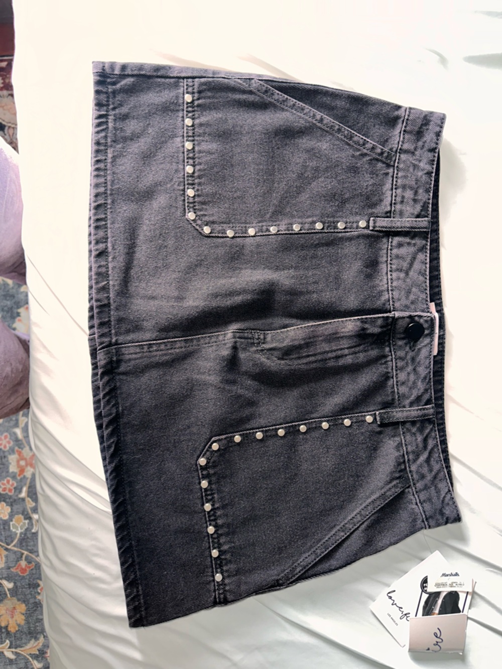 Women's Dark Gray Studded denim skirt